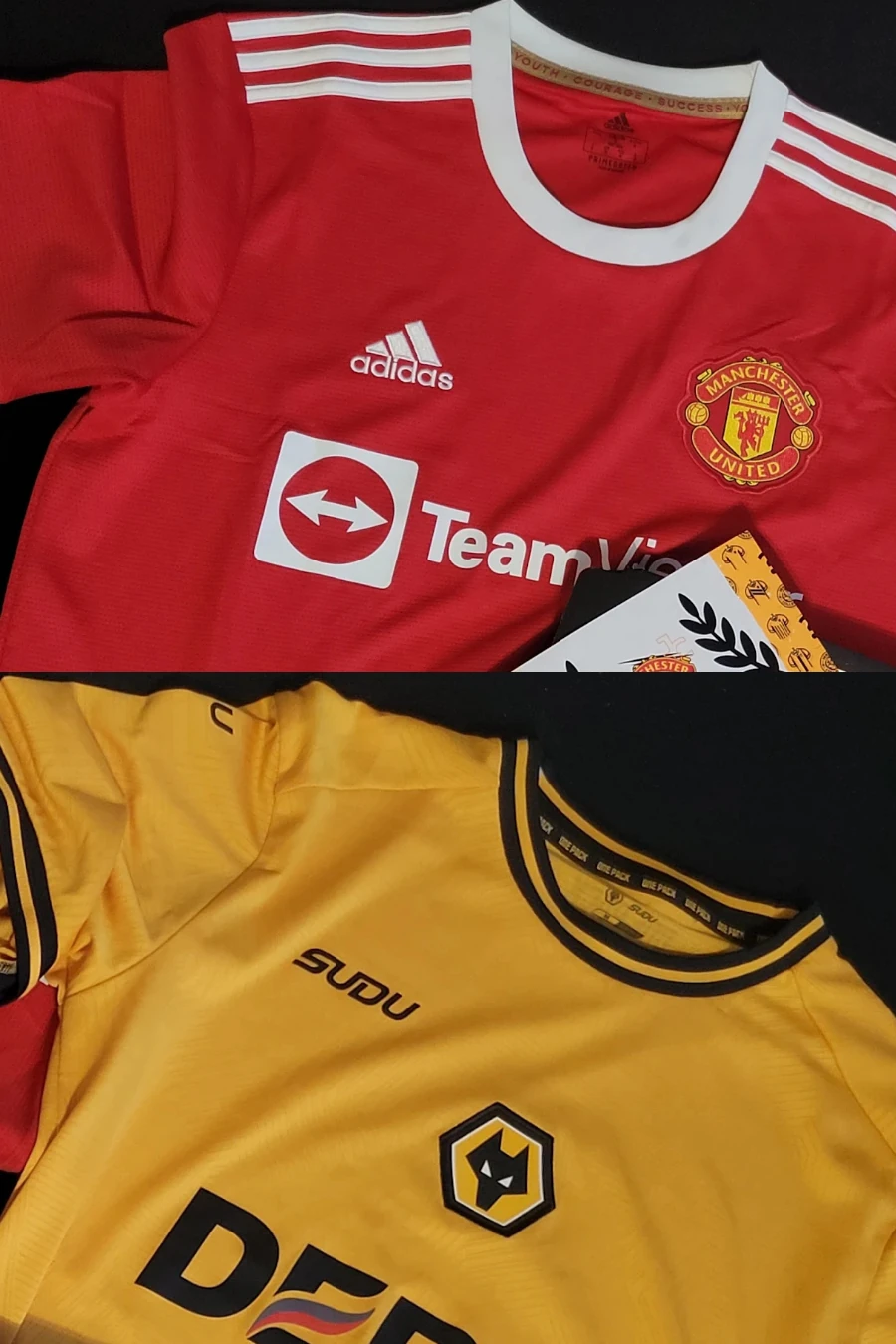Mystery Box Piłkarski – koszulki Manchester United 2021/22 oraz Wolverhampton Wanderers 2024/25 otrzymane przez klienta Jersey Collection